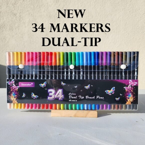 NEW Art Supplies Brush Markers Pens for Adult Coloring Books School 34 Count Dua - Picture 4 of 13